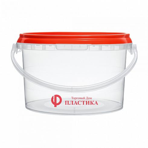 прозрачное ведро 2,6 л с красной крышкой