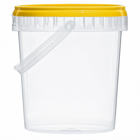 прозрачное ведро 1,1 л пластиковое с желтой крышкой