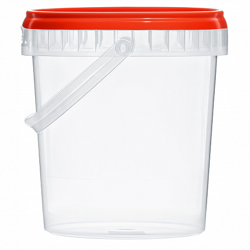прозрачное ведро 1,1 л пластиковое с красной крышкой