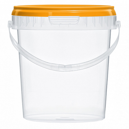 прозрачное ведро 0,85 л с оранжевой крышкой
